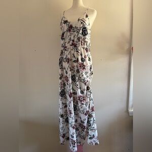 LOFT White and Pink Floral Maxi Dress